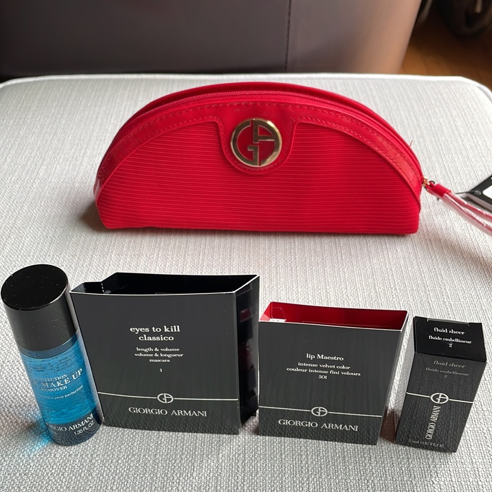 Giorgio Armani red wristlet beauty makeup bundle